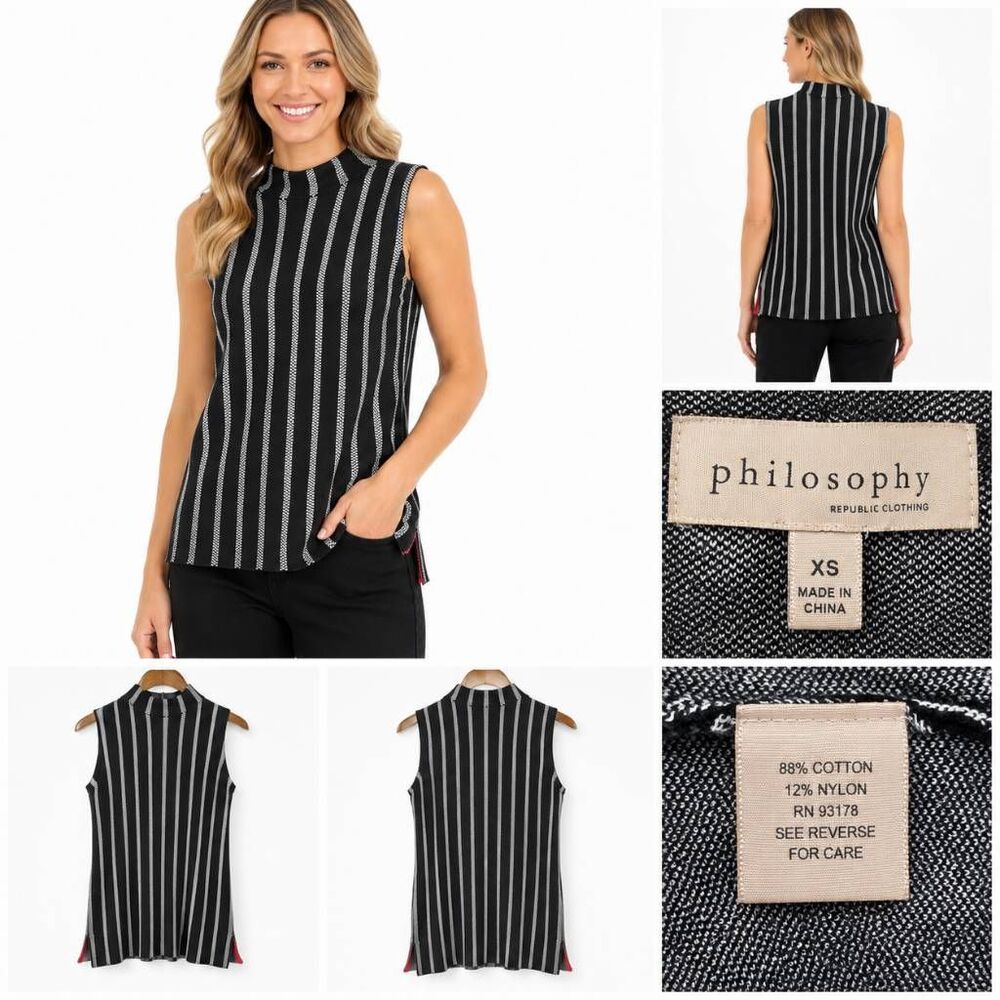 Philosophy Striped Mock Neck Sleeveless Sweater XS